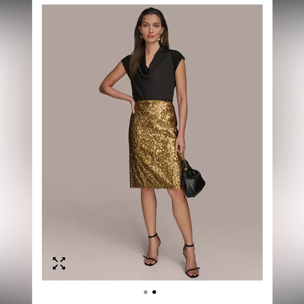 Donna Karan Gold Sequin Pencil Skirt